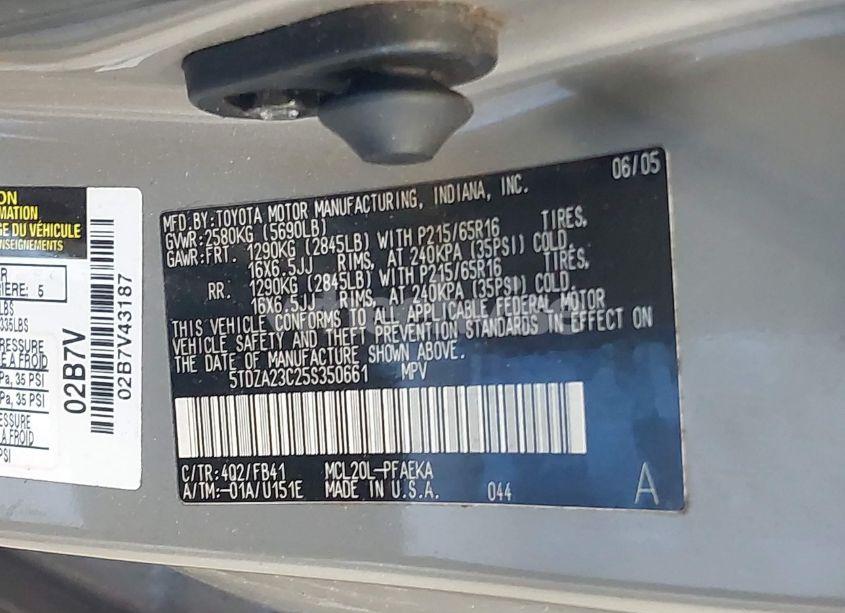 Photo 9 of 2005 Toyota Sienna LE (VIN 5TDZA23C25S350661)