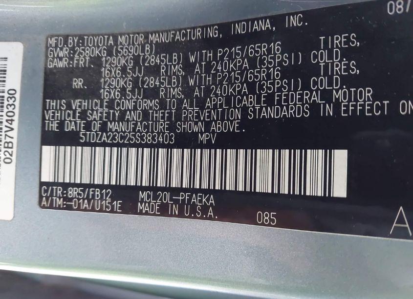 Photo 9 of 2005 Toyota Sienna LE (VIN 5TDZA23C25S383403)