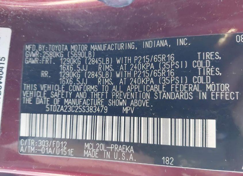 Photo 9 of 2005 Toyota Sienna CE (VIN 5TDZA23C25S383479)