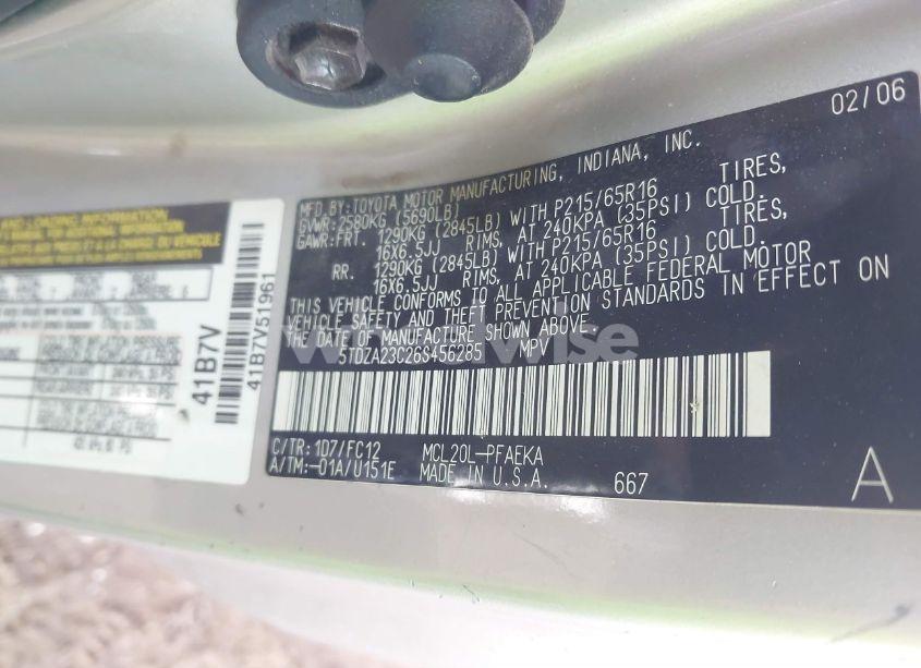 Photo 9 of 2006 Toyota Sienna LE (VIN 5TDZA23C26S456285)