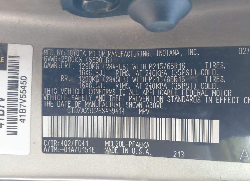 Photo 9 of 2006 Toyota Sienna LE (VIN 5TDZA23C26S459414)