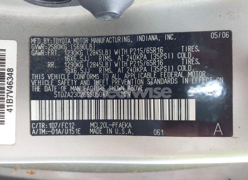 Photo 9 of 2006 Toyota Sienna LE (VIN 5TDZA23C26S505047)