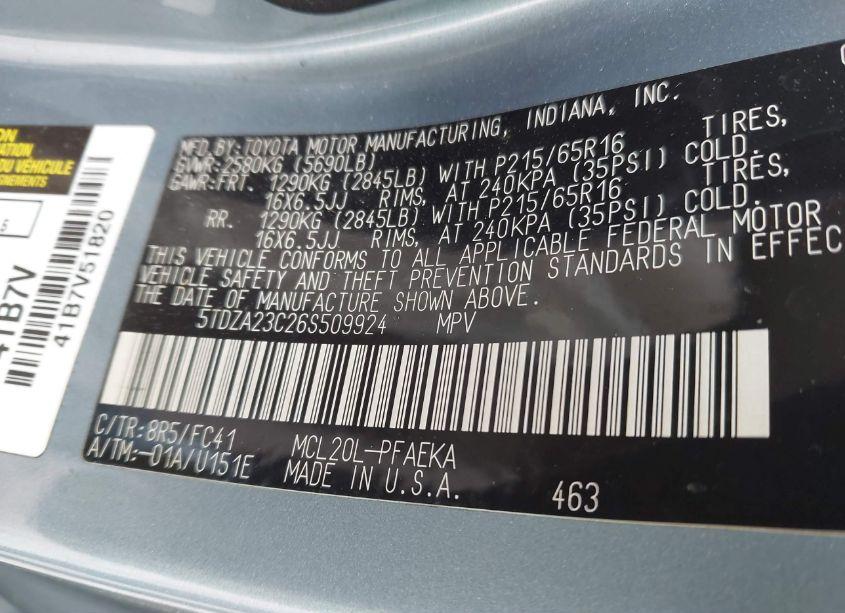 Photo 9 of 2006 Toyota Sienna LE (VIN 5TDZA23C26S509924)