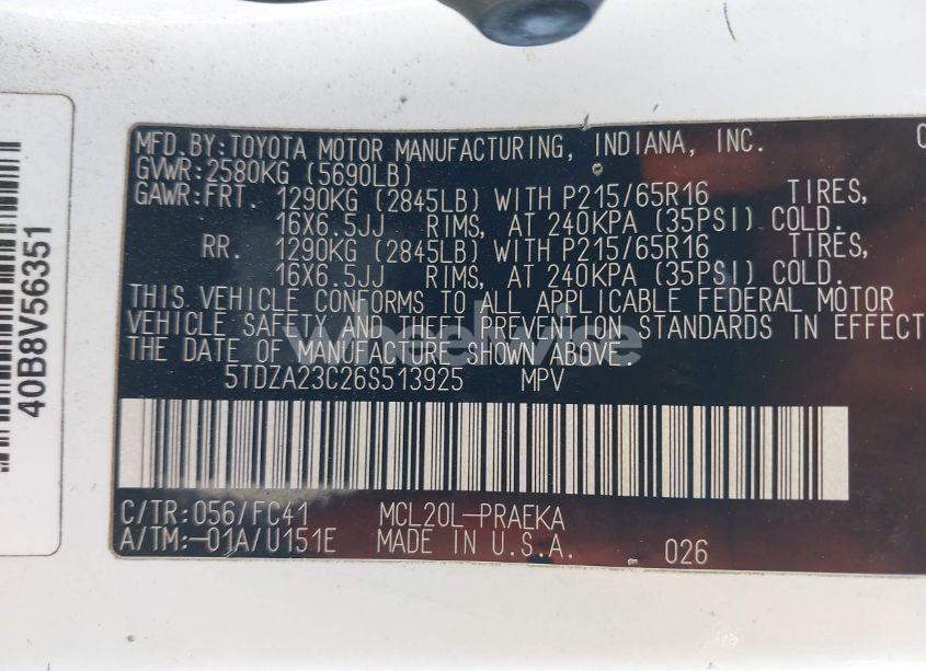 Photo 9 of 2006 Toyota Sienna LE (VIN 5TDZA23C26S513925)