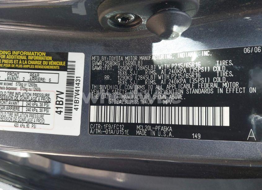Photo 9 of 2006 Toyota Sienna LE (VIN 5TDZA23C26S518400)