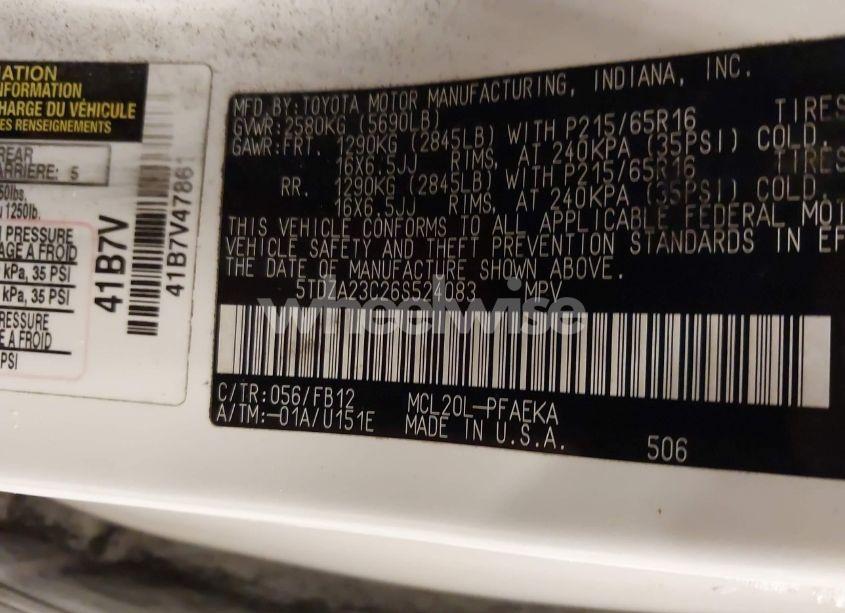 Photo 9 of 2006 Toyota Sienna CE (VIN 5TDZA23C26S524083)