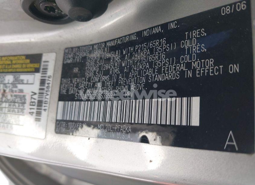 Photo 9 of 2006 Toyota Sienna CE (VIN 5TDZA23C26S533592)
