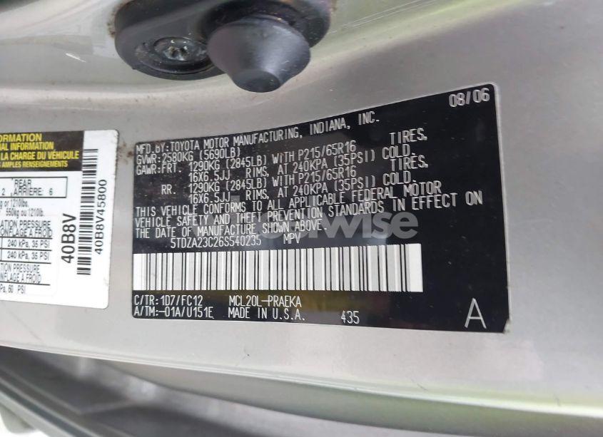 Photo 9 of 2006 Toyota Sienna LE (VIN 5TDZA23C26S540235)