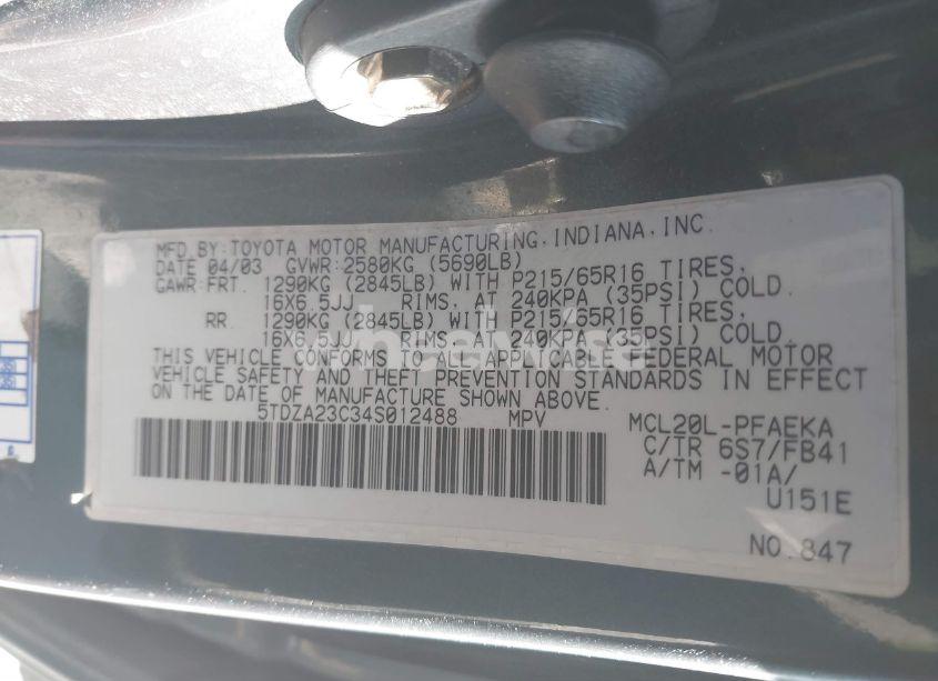 Photo 9 of 2004 Toyota Sienna LE (VIN 5TDZA23C34S012488)