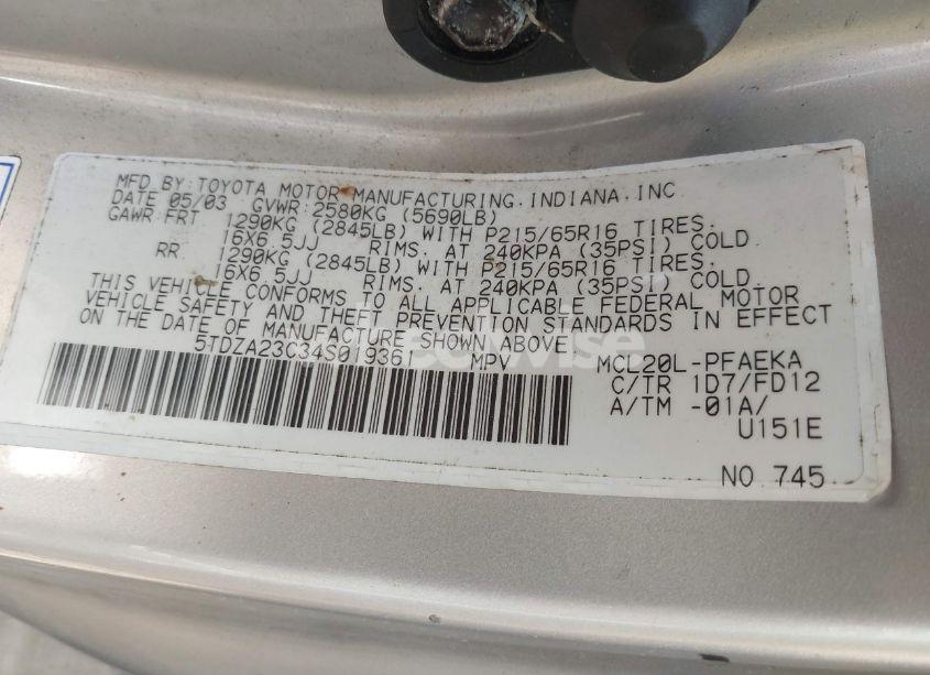 Photo 9 of 2004 Toyota Sienna CE (VIN 5TDZA23C34S019361)