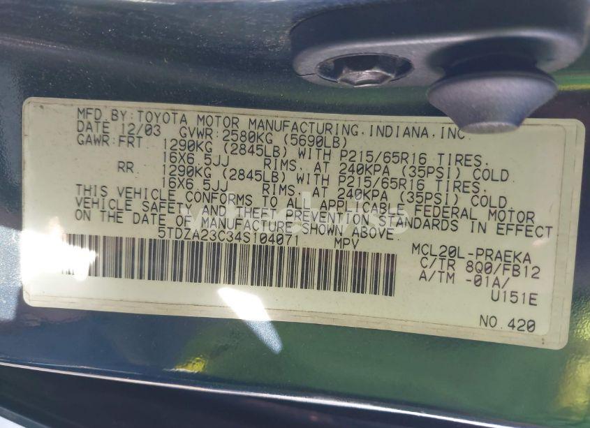 Photo 9 of 2004 Toyota Sienna LE (VIN 5TDZA23C34S104071)