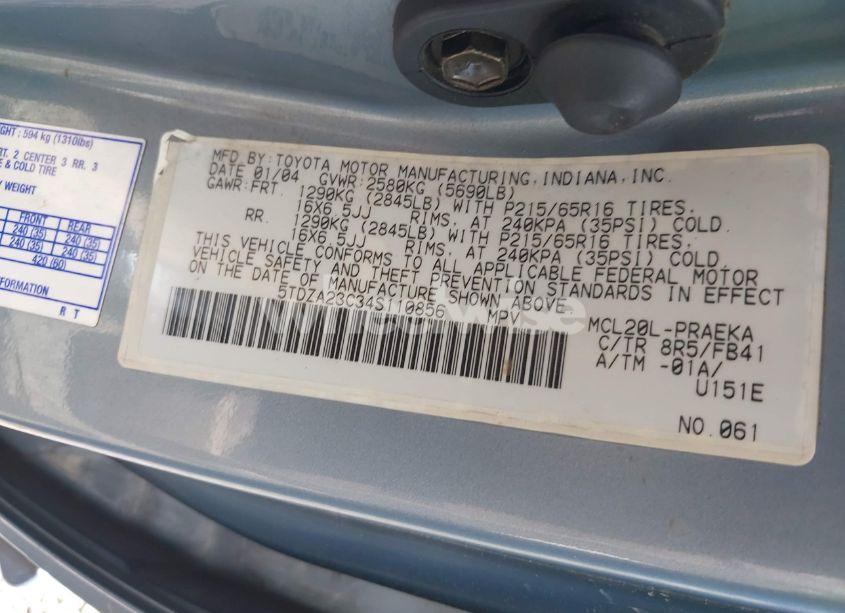 Photo 9 of 2004 Toyota Sienna LE (VIN 5TDZA23C34S110856)