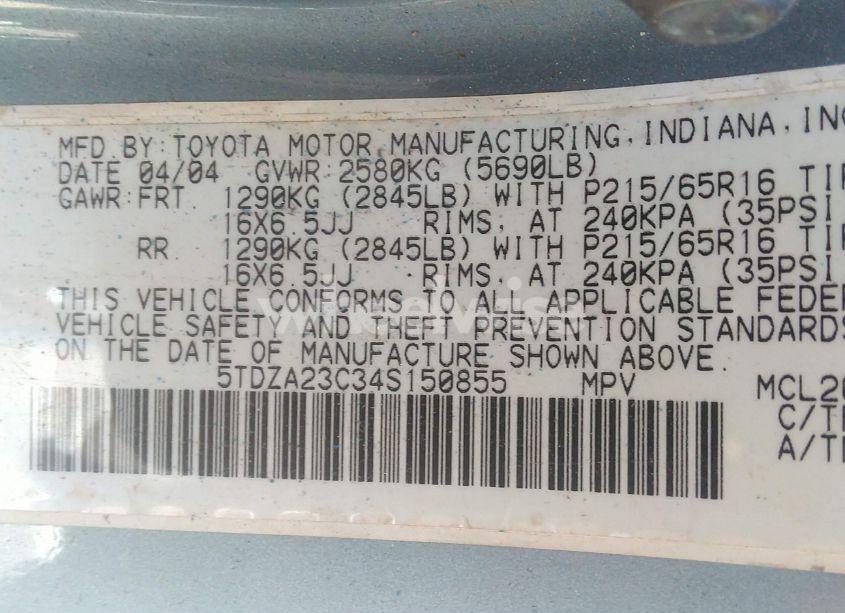 Photo 9 of 2004 Toyota Sienna CE/LE (VIN 5TDZA23C34S150855)