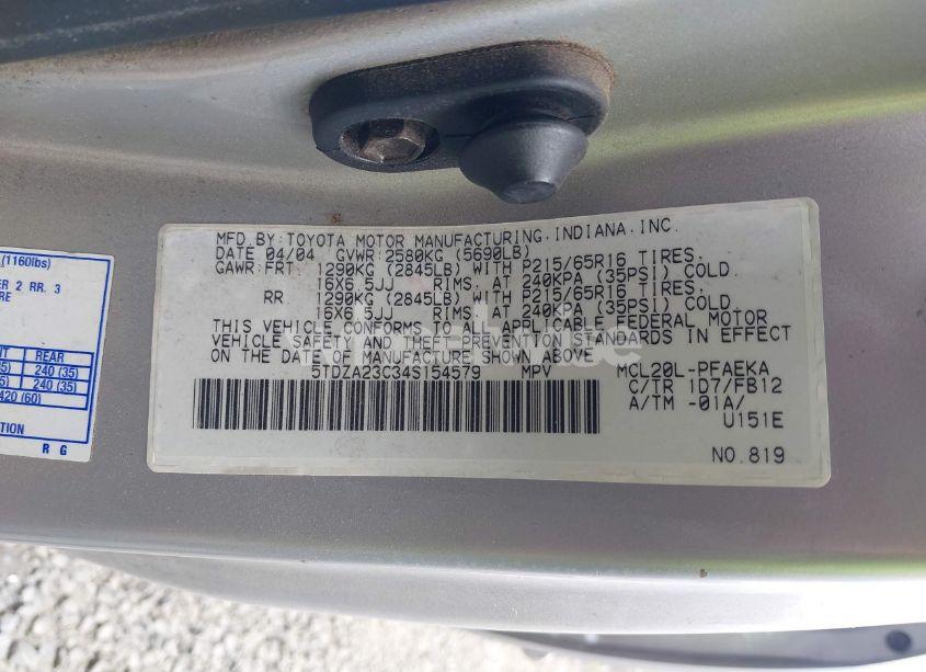 Photo 9 of 2004 Toyota Sienna LE (VIN 5TDZA23C34S154579)