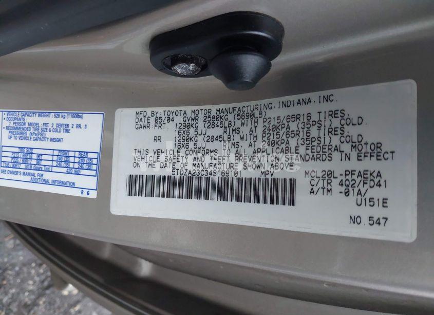 Photo 9 of 2004 Toyota Sienna CE (VIN 5TDZA23C34S169101)