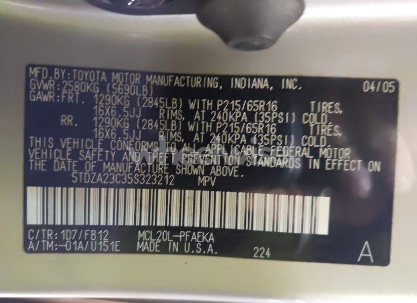 Photo 9 of 2005 Toyota Sienna LE (VIN 5TDZA23C35S323212)