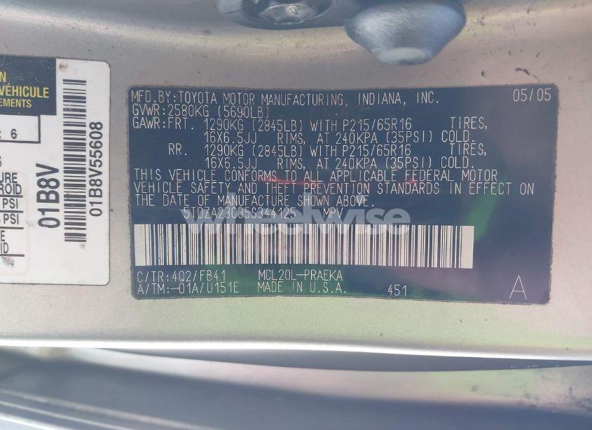 Photo 9 of 2005 Toyota Sienna LE (VIN 5TDZA23C35S344125)