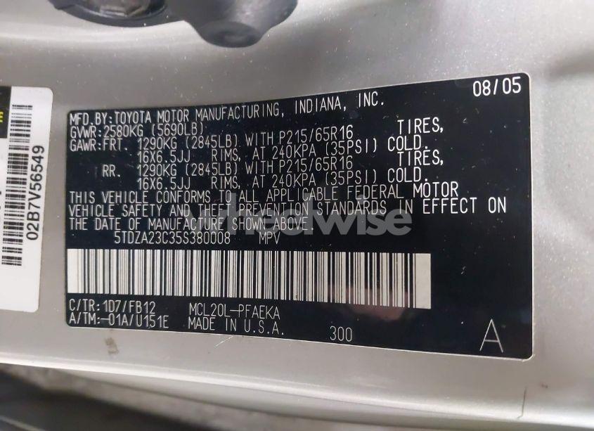 Photo 9 of 2005 Toyota Sienna LE (VIN 5TDZA23C35S380008)