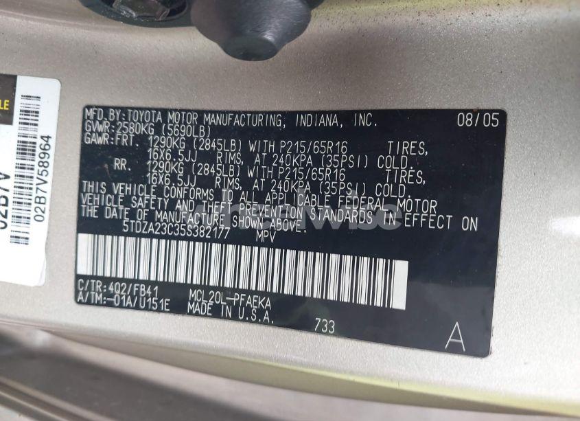 Photo 9 of 2005 Toyota Sienna LE (VIN 5TDZA23C35S382177)