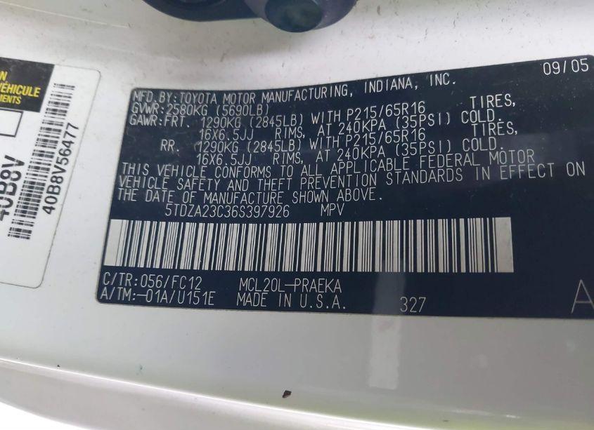 Photo 9 of 2006 Toyota Sienna LE (VIN 5TDZA23C36S397926)
