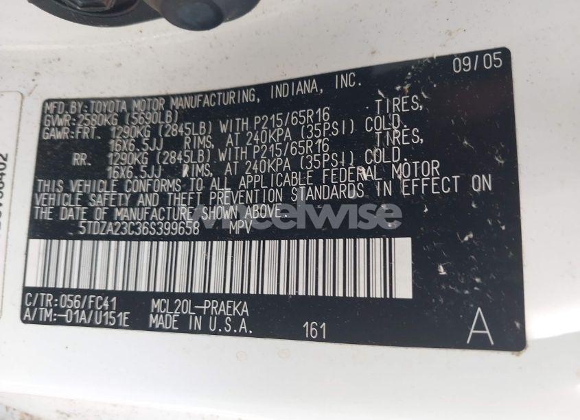 Photo 9 of 2006 Toyota Sienna LE (VIN 5TDZA23C36S399658)