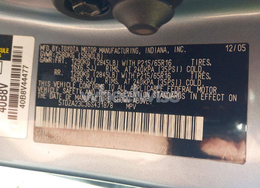 Photo 9 of 2006 Toyota Sienna LE (VIN 5TDZA23C36S431878)