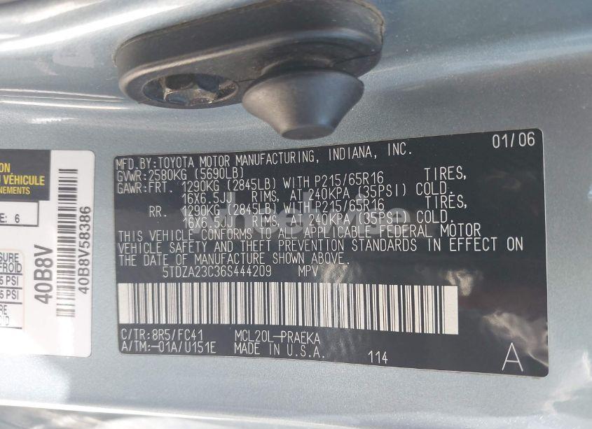 Photo 9 of 2006 Toyota Sienna LE (VIN 5TDZA23C36S444209)