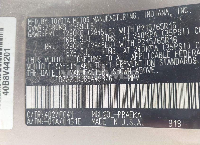 Photo 9 of 2006 Toyota Sienna LE (VIN 5TDZA23C36S449376)