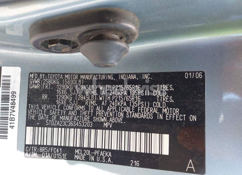 Photo 9 of 2006 Toyota Sienna LE (VIN 5TDZA23C36S453203)