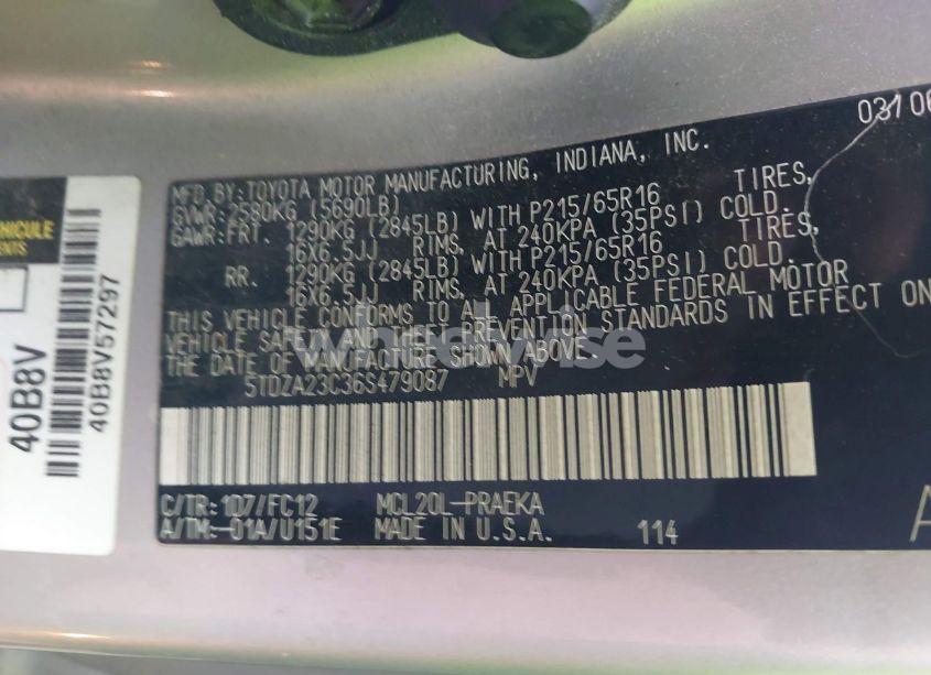 Photo 9 of 2006 Toyota Sienna LE (VIN 5TDZA23C36S479087)