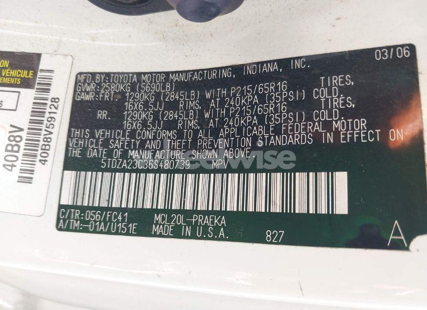 Photo 9 of 2006 Toyota Sienna LE (VIN 5TDZA23C36S480739)