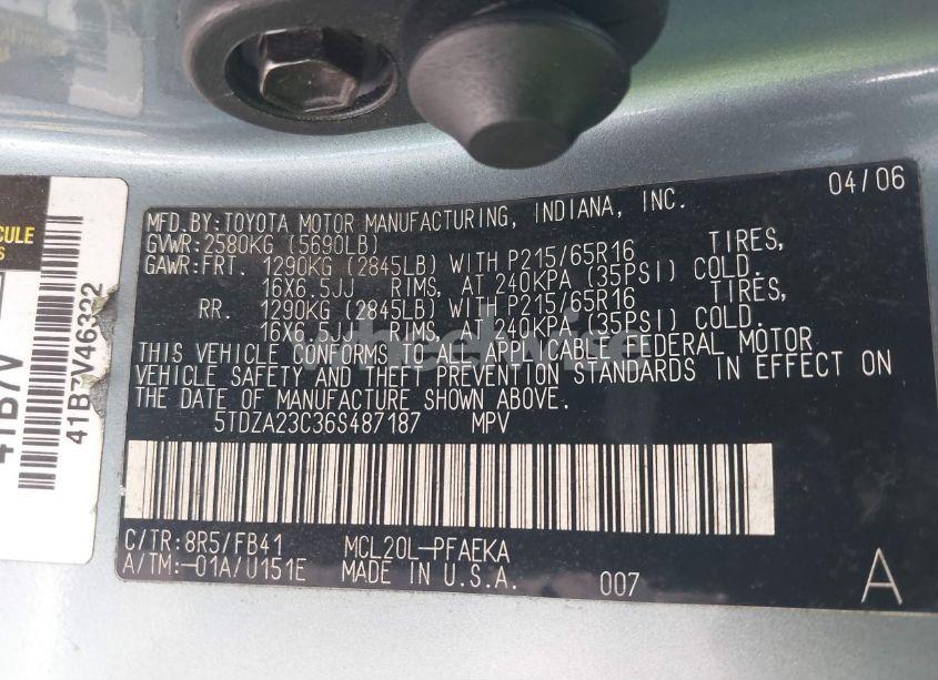 Photo 9 of 2006 Toyota Sienna CE (VIN 5TDZA23C36S487187)