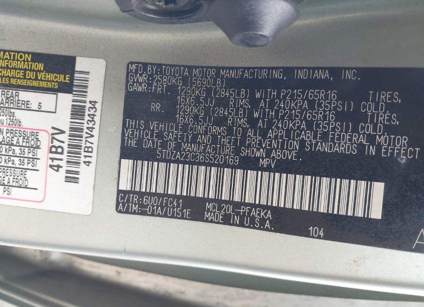 Photo 9 of 2006 Toyota Sienna LE (VIN 5TDZA23C36S520169)