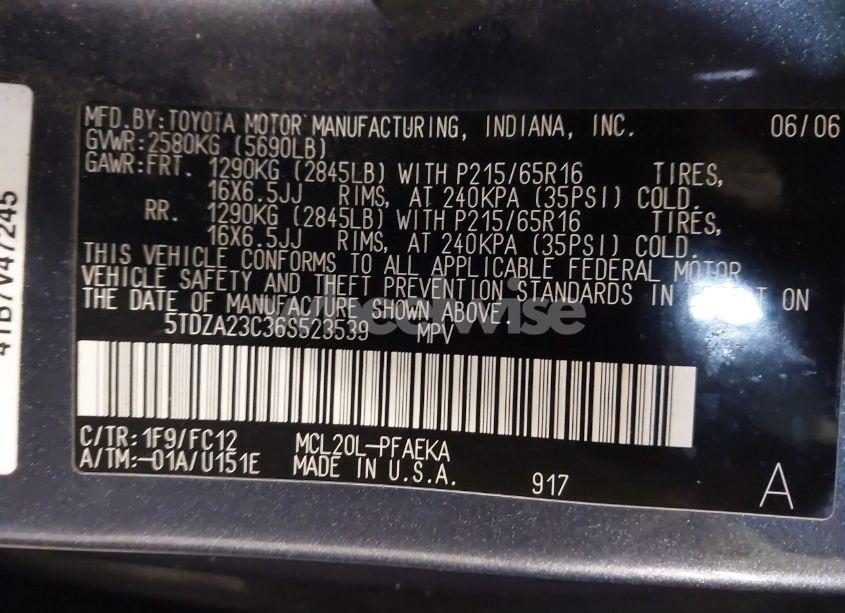 Photo 9 of 2006 Toyota Sienna LE (VIN 5TDZA23C36S523539)