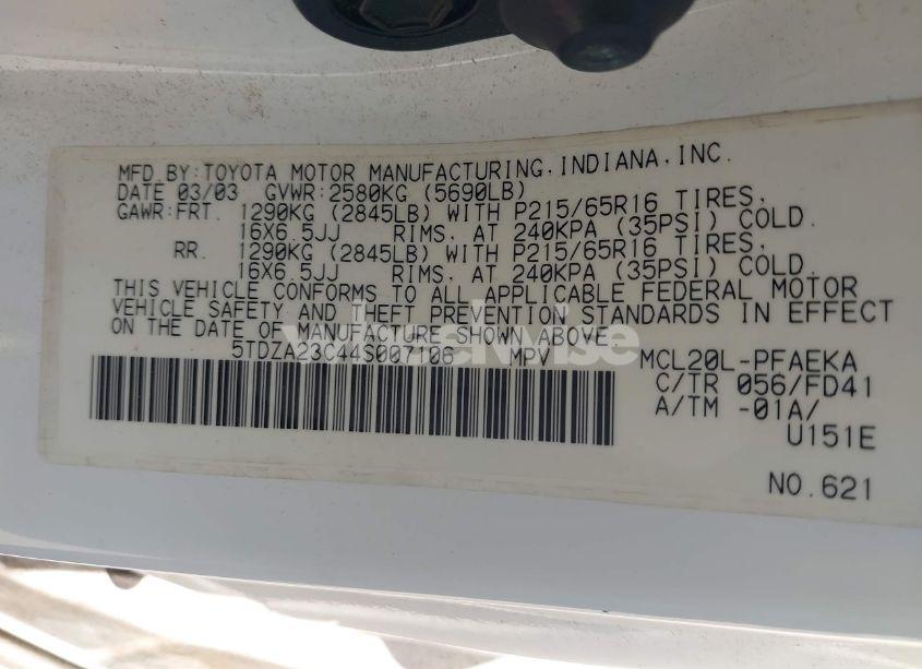 Photo 9 of 2004 Toyota Sienna CE (VIN 5TDZA23C44S007106)