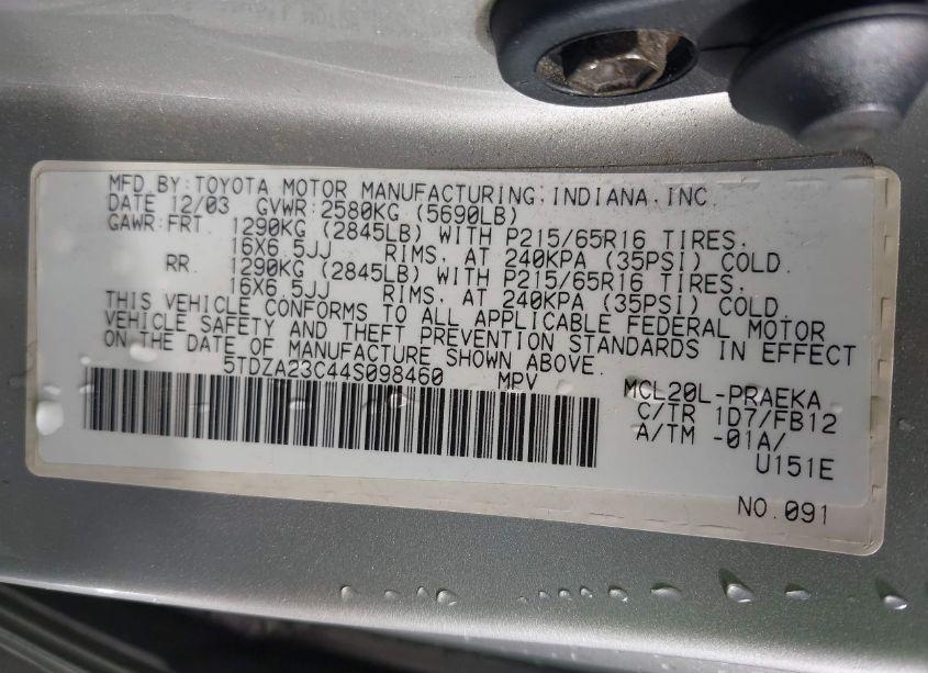 Photo 9 of 2004 Toyota Sienna LE (VIN 5TDZA23C44S098460)