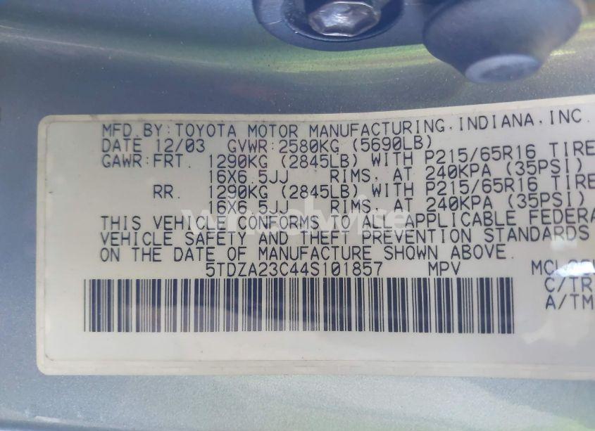 Photo 9 of 2004 Toyota Sienna CE (VIN 5TDZA23C44S101857)