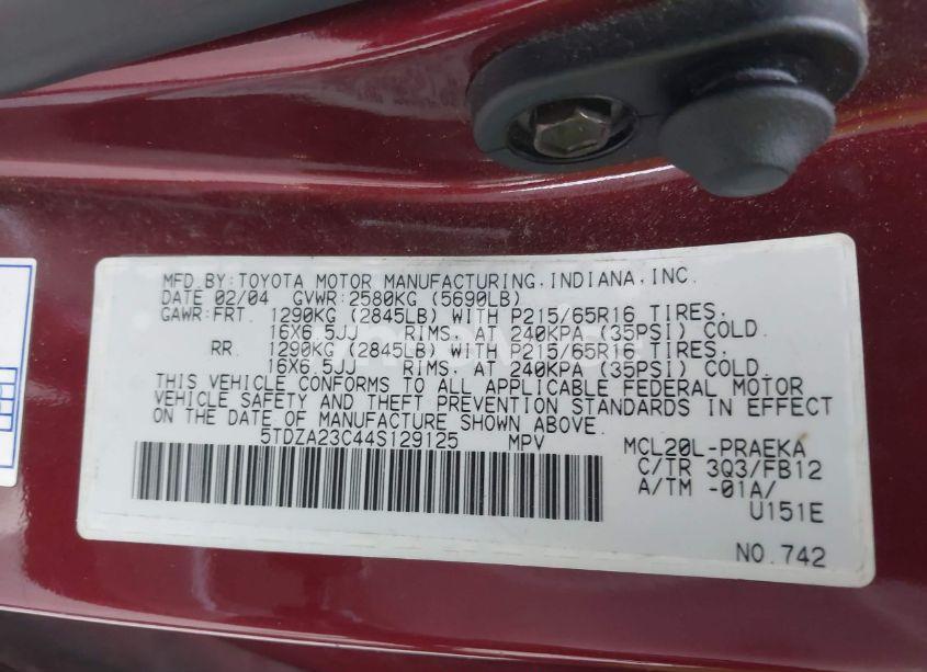 Photo 9 of 2004 Toyota Sienna LE (VIN 5TDZA23C44S129125)