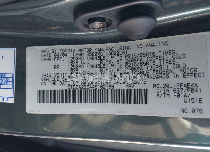 Photo 9 of 2004 Toyota Sienna LE (VIN 5TDZA23C44S162786)