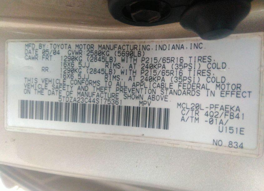 Photo 9 of 2004 Toyota Sienna LE (VIN 5TDZA23C44S175361)