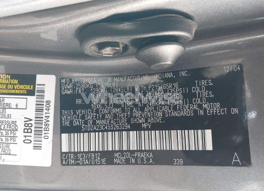Photo 9 of 2005 Toyota Sienna LE (VIN 5TDZA23C45S263294)