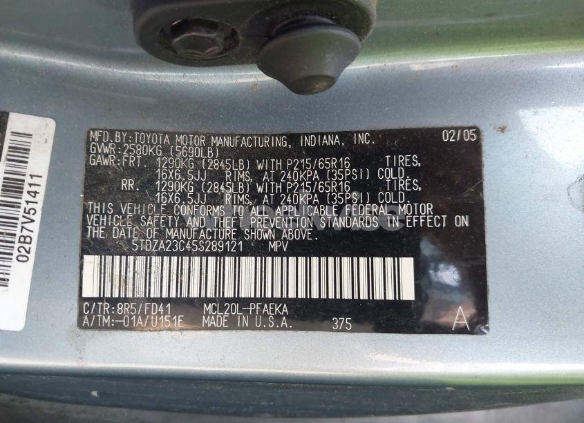 Photo 9 of 2005 Toyota Sienna CE (VIN 5TDZA23C45S289121)