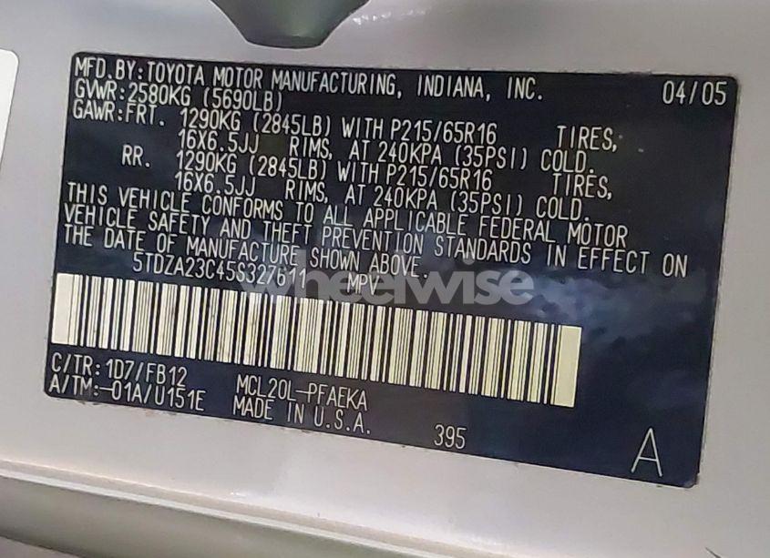 Photo 9 of 2005 Toyota Sienna LE (VIN 5TDZA23C45S327611)