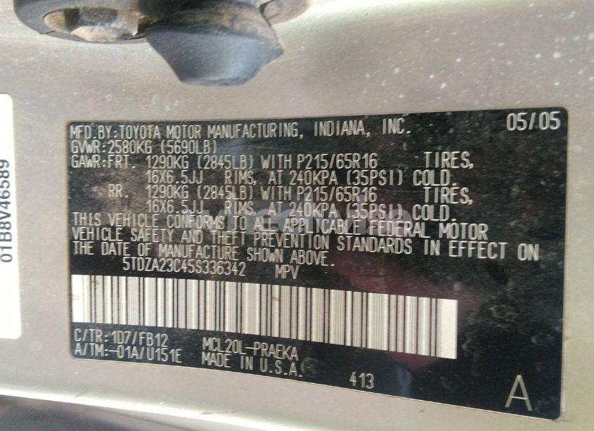 Photo 9 of 2005 Toyota Sienna LE (VIN 5TDZA23C45S336342)