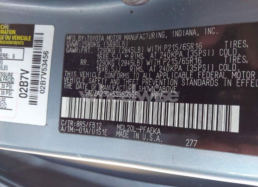 Photo 9 of 2005 Toyota Sienna LE (VIN 5TDZA23C45S359555)