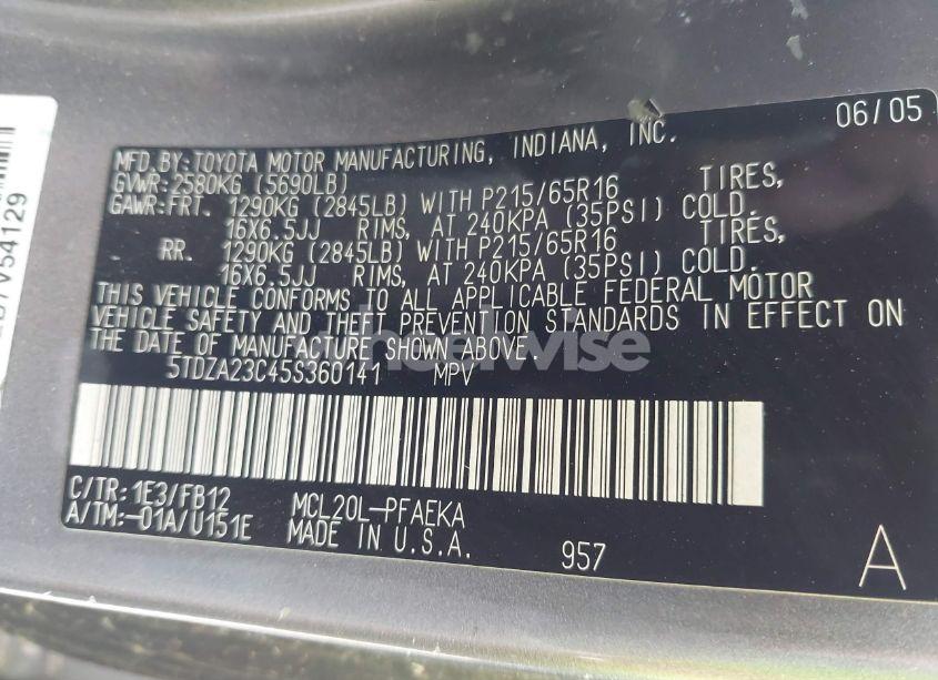 Photo 9 of 2005 Toyota Sienna LE (VIN 5TDZA23C45S360141)
