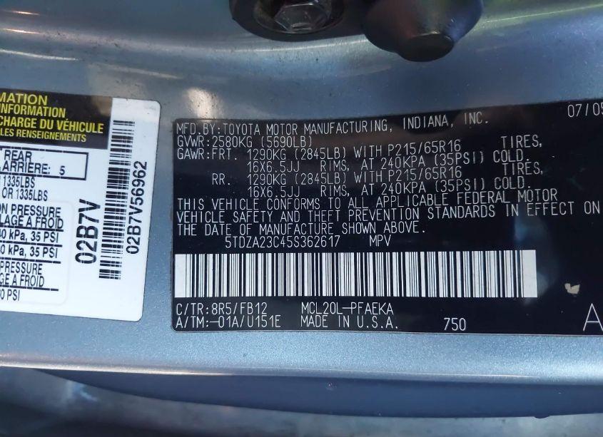Photo 9 of 2005 Toyota Sienna LE (VIN 5TDZA23C45S362617)