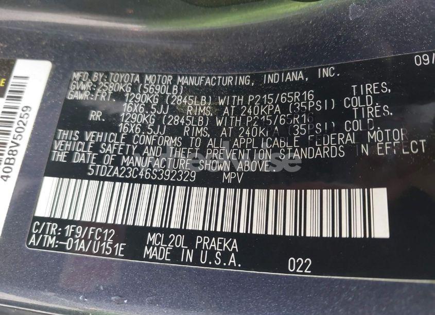 Photo 9 of 2006 Toyota Sienna LE (VIN 5TDZA23C46S392329)