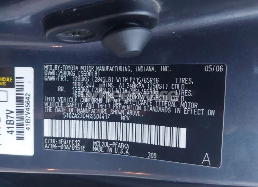 Photo 9 of 2006 Toyota Sienna LE (VIN 5TDZA23C46S504417)