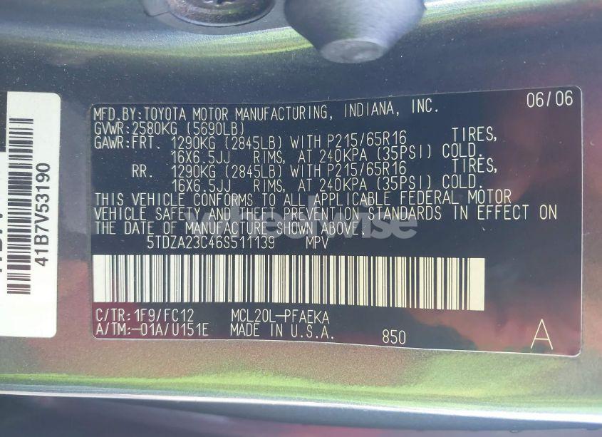 Photo 9 of 2006 Toyota Sienna LE (VIN 5TDZA23C46S511139)